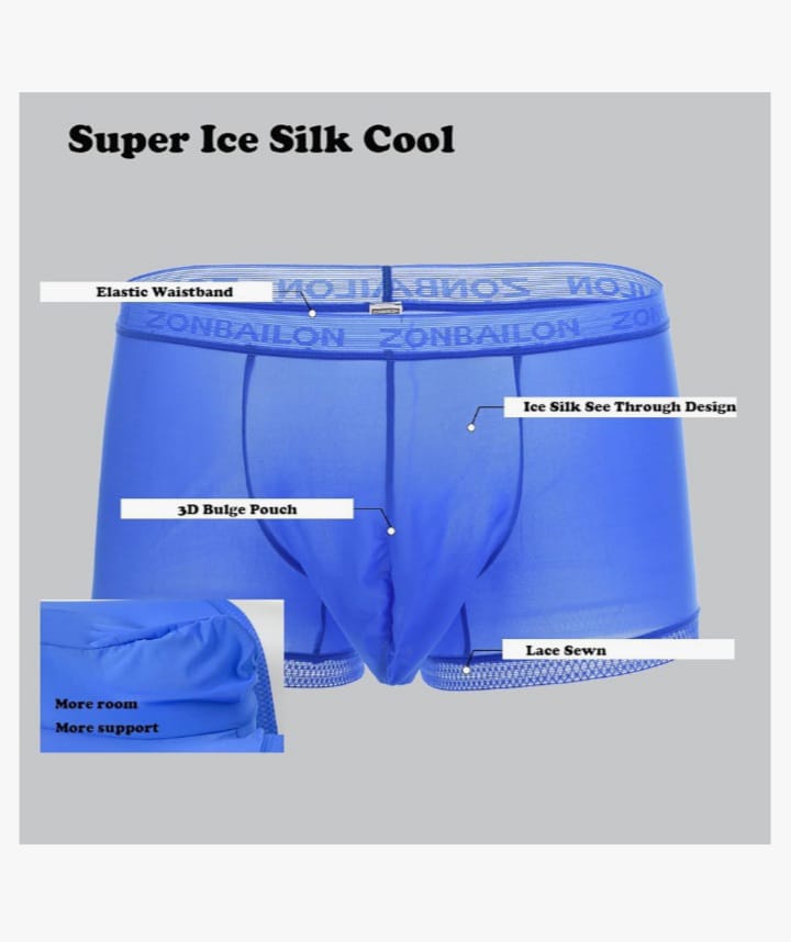 Men's Breathable Ice Silk Men's Boxer Briefs See-Through Underwear Trunk Transparent Stretch